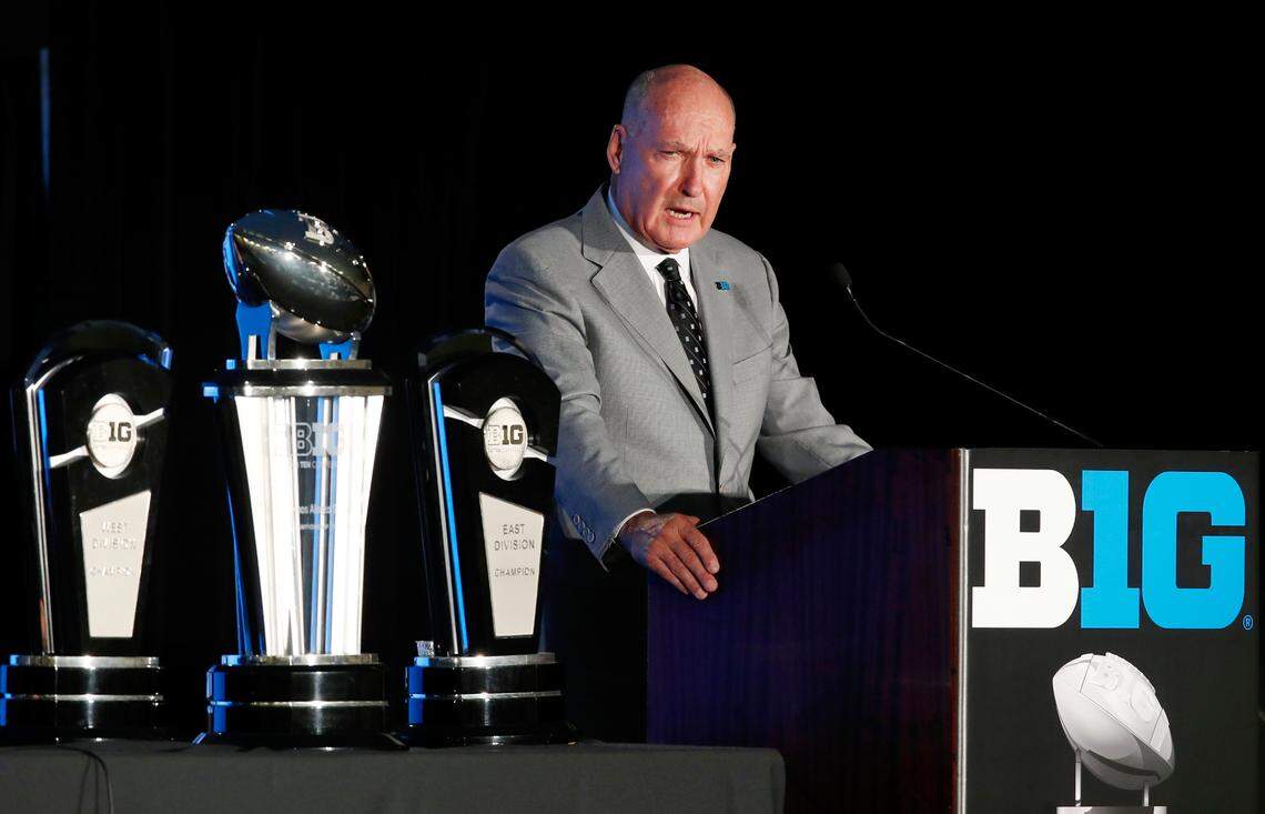 Big Ten Commissioner Jim Delany speaks during the Big Ten Football Media Days event at Hilton Chicago in 2019.