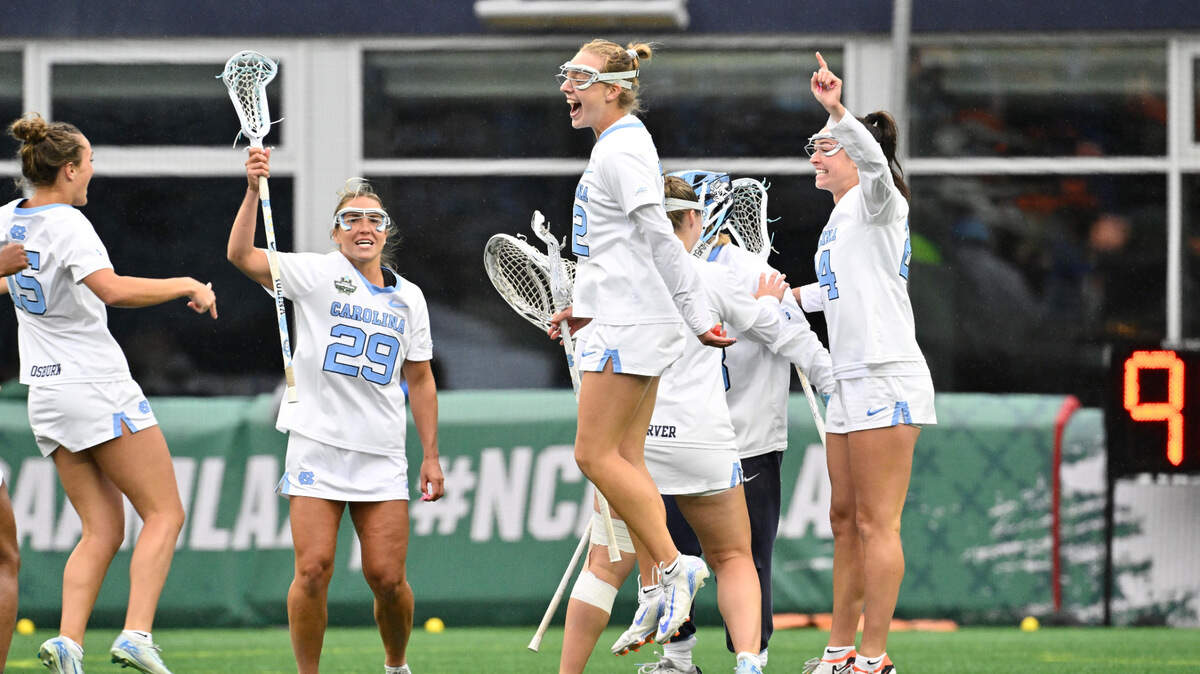 North Carolina midfielder Alice Ripper (32) celebrates with teammates after defeating Florida during at Gillette Stadium on Friday, May 23. On Sunday, May 25, the Tar Heels toppled Northwestern to win the NCAA national championship.