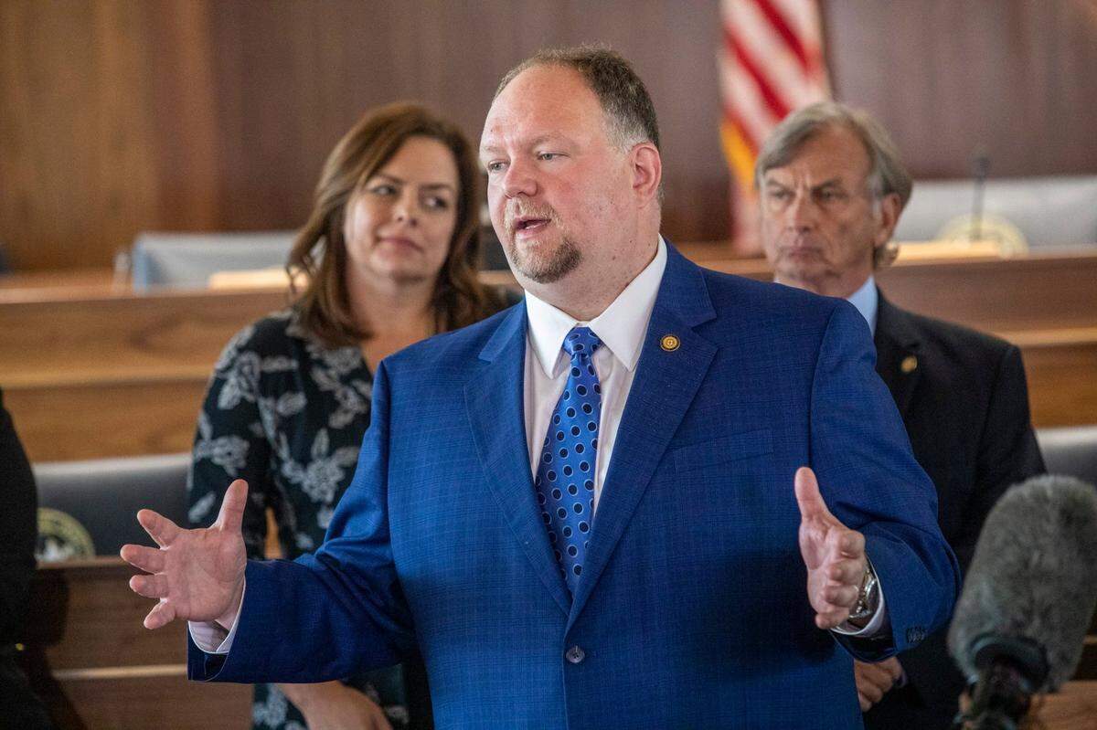 Sen. Ralph Hise, a Spruce Pine Republican and one of the Senate budget writers, speaks during a press conference outlining the state budget Monday, June 21, 2021 at the North Carolina Legislative Building.