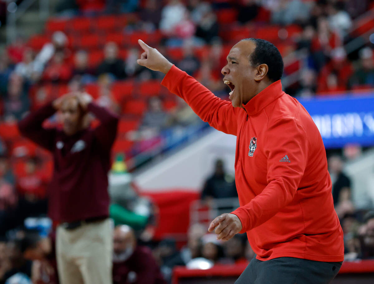 N.C. State head coach Kevin Keatts gives instructions during the second half of the Wolfpack’s game against Rider on Sunday, Dec. 22, 2024, at Lenovo Center in Raleigh, N.C.