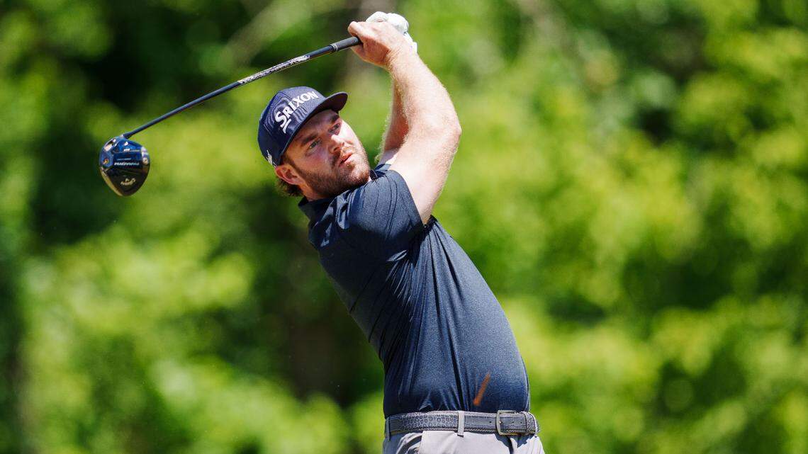 Grayson Murray hits a tee shot on the 16th hole during the third round of the Zurich Classic of New Orleans golf tournament. Murray, a winner on the Korn Ferry Tour this year, is competing in the Korn Ferry’s UNC Health Championship at Raleigh Country Club..