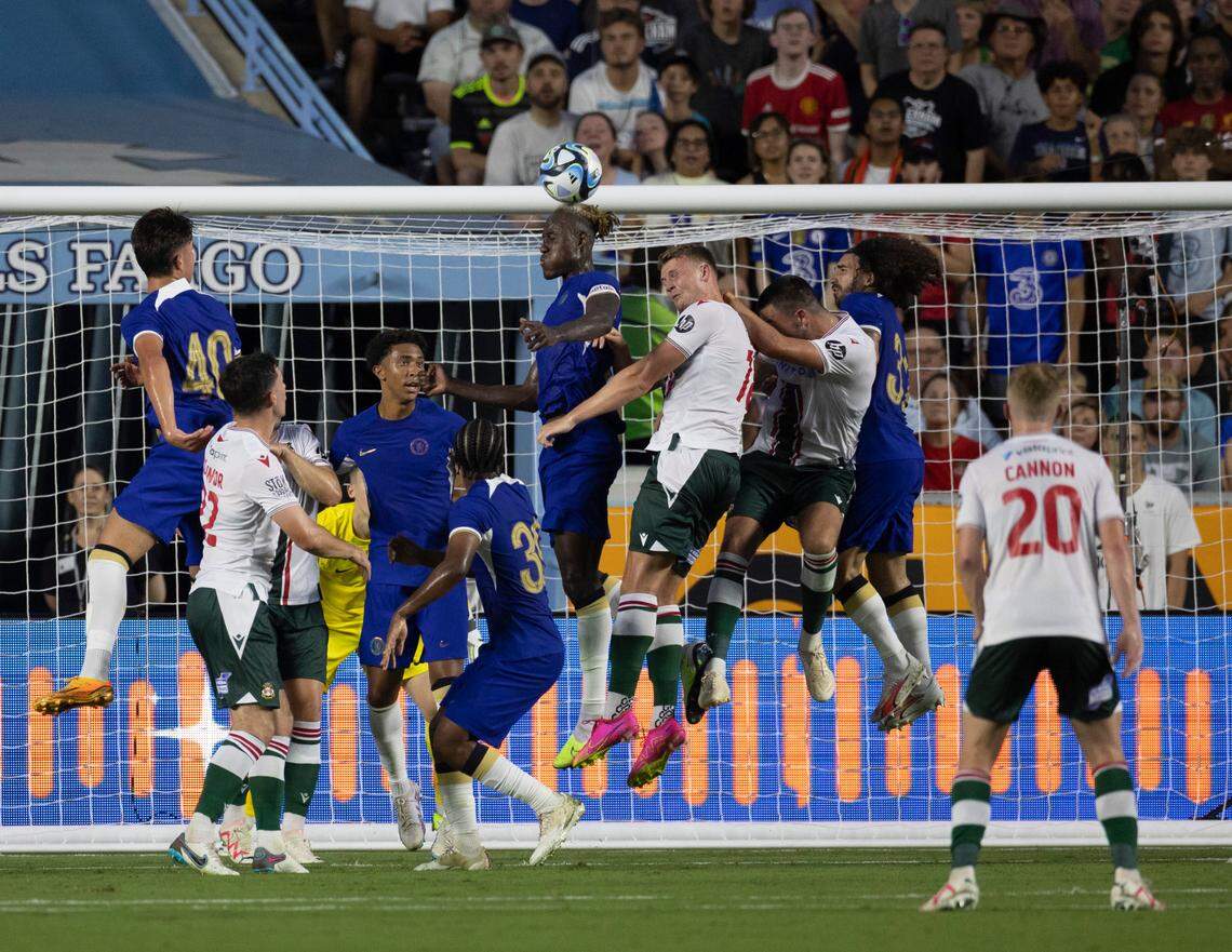 Chelsea’s Trevor Chalobah works to score against Wrexham in the first half of their FC Series game on Wednesday, July 19, 2023 at Kenan Stadium in Chapel Hill, N.C.