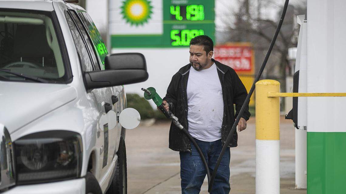 Customers at a BP station on U.S. 70 Business in Garner, N.C, on March 9, 2022. Prices have spiked since the U.S.-Israeli attack on Iran over the weekend. 