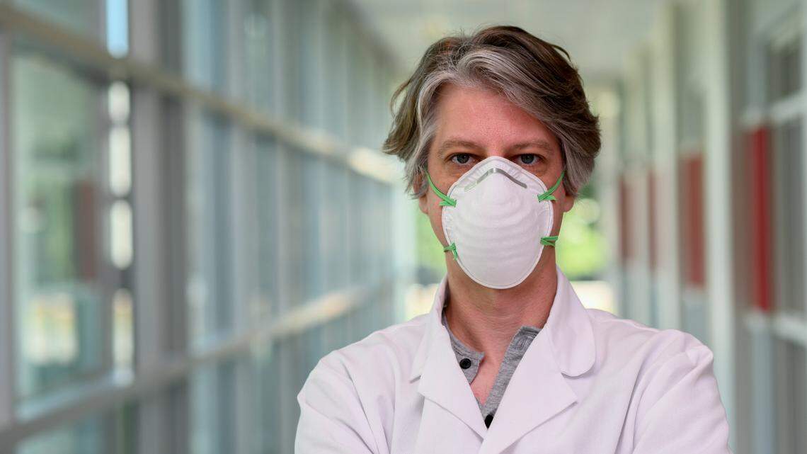An example of an N95 mask being worn on a person. A North Carolina partnership has come together to make masks on N.C. State University’s campus to deliver to health care workers.