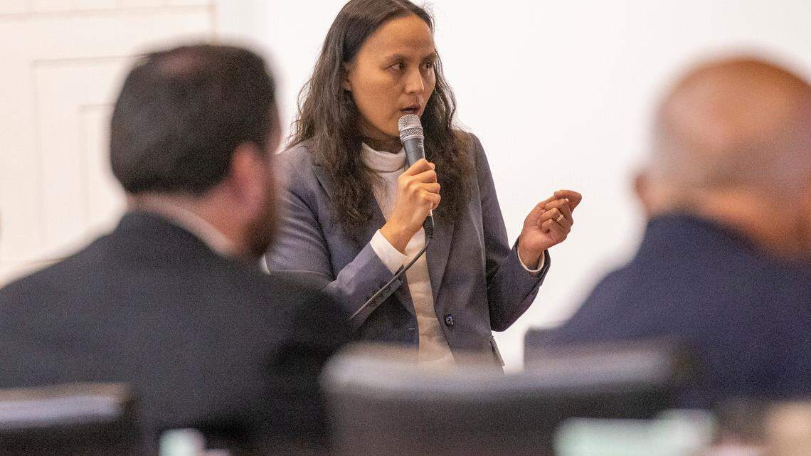 Rep. Ya Liu, A Wake County Democrat, debates an abortion restriction bill on the House floor Wednesday, May 3, 2023 at the N.C. Legislative Building in Raleigh. The House passed the bill.