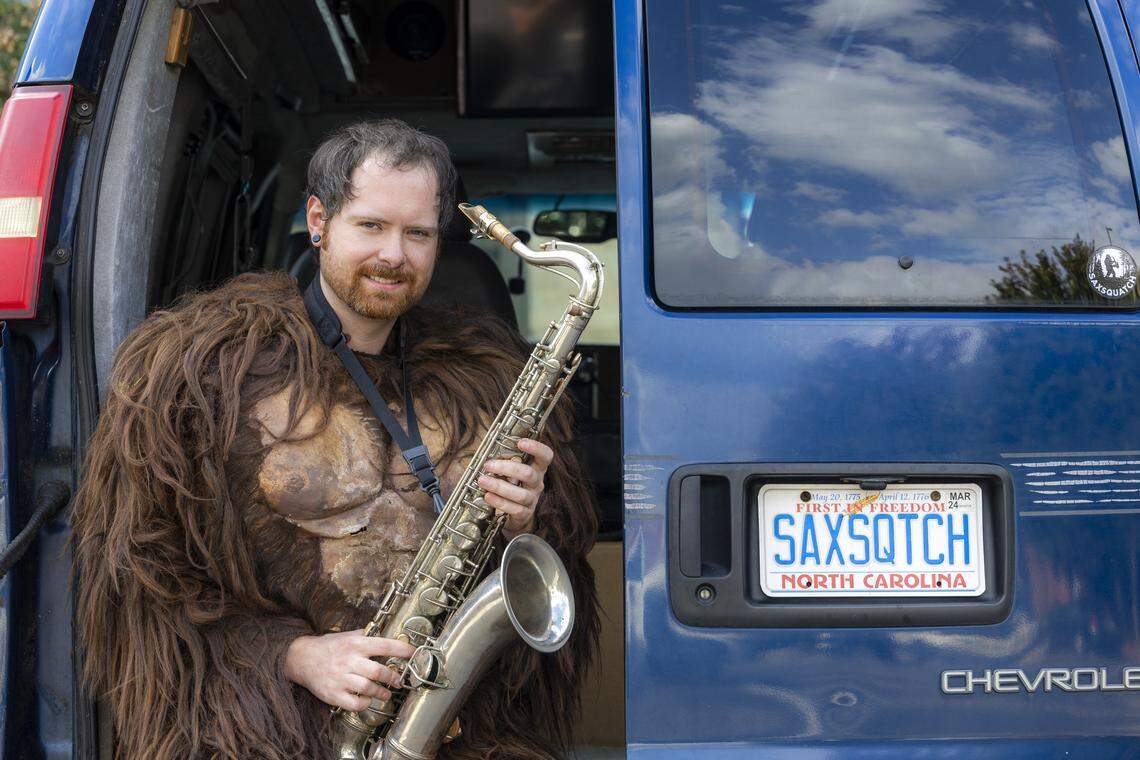 Dean Mitchell, better known as Saxsquatch, has decided it's time fans saw his face and learned a bit about his background in Chapel Hill, where he grew up. Still, he says, “My face is not what the brand is about. It’s about taking people out of the mundane.” Saxsquatch will perform at Cat’s Cradle in Carrboro on Thursday, Oct. 31.
