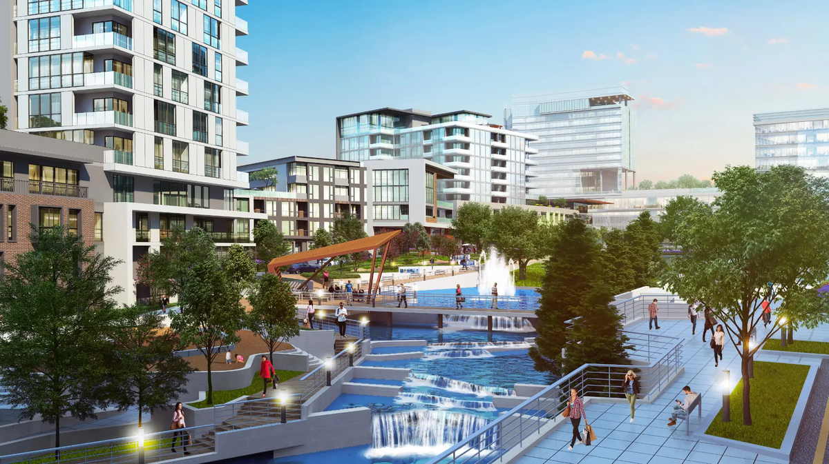 Dewitt Carolinas hired a consultant from Disney to help design the park and water features winding through The Exchange Raleigh.