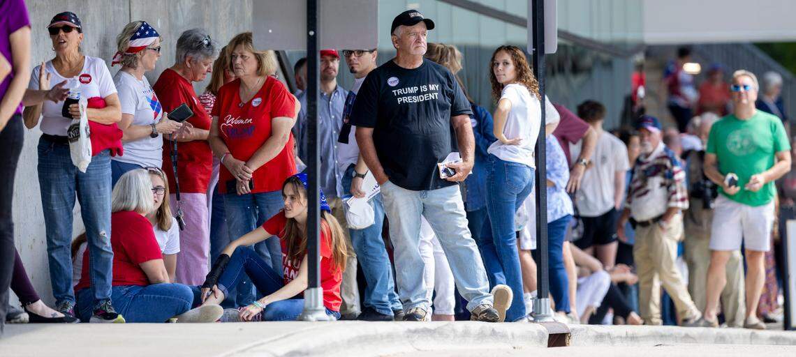 Supporters of Republican Vice Presidential candidate Senator J.D. Vance line up more than three hours before his rally to enter Union Station on Wednesday, September 18, 2024 in Raleigh, N.C.