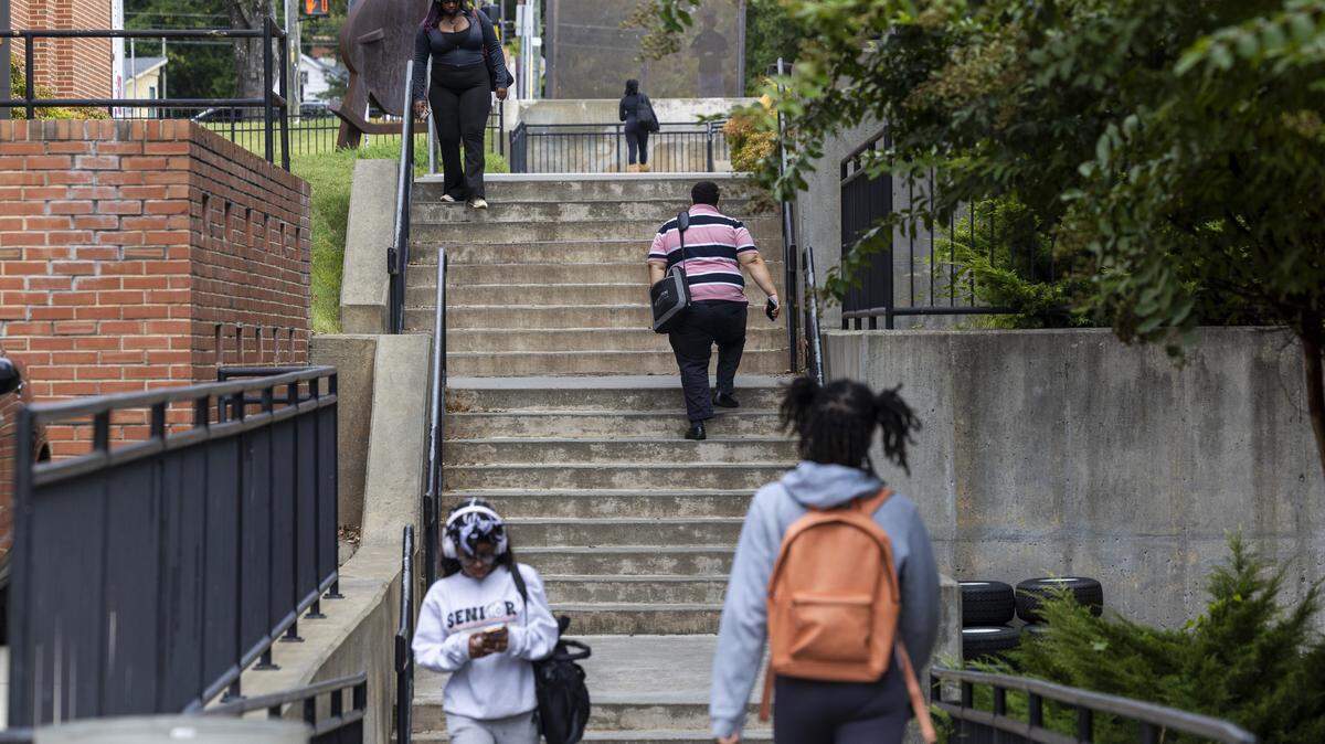 Students walk across campus at North Carolina Central University in Durham on Wednesday, Sept. 10, 2025.