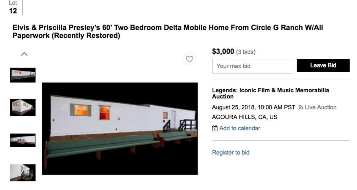 Screen capture of the GWS Auctions listing of Elvis Presley’s mobile home.