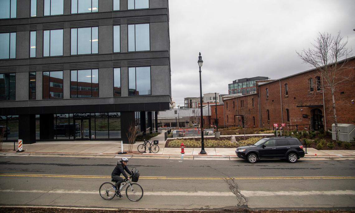 The present day 300 block of East Pettigrew Street in Durham, photographed on Wednesday, Feb. 1, 2023. It was once home to the Biltmore Hotel Grill and Drug Store.