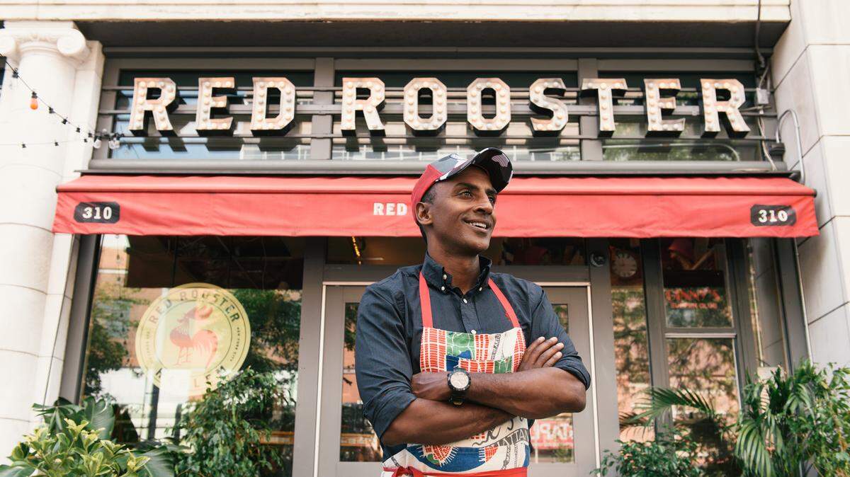 Chef Marcus Samuelsson at Red Rooster Harlem for the PBS series "No Passport Required."