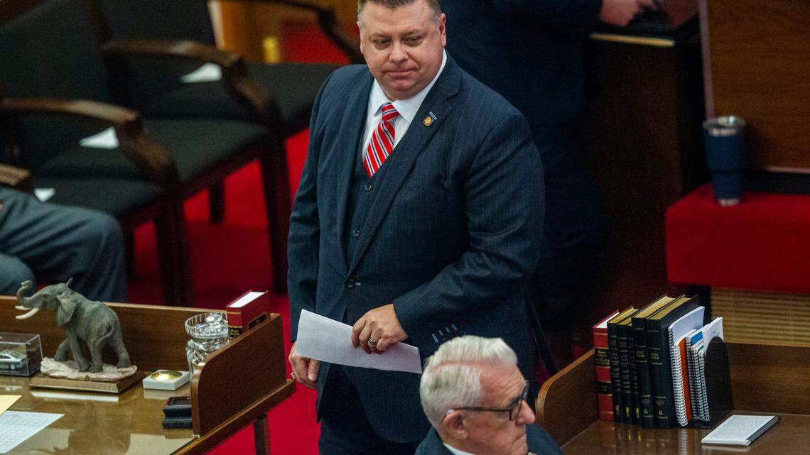 Rep. Jason Saine walks to his desk after speaking in the House chamber Wednesday Jan. 13, 2021 at the North Carolina General Assembly.