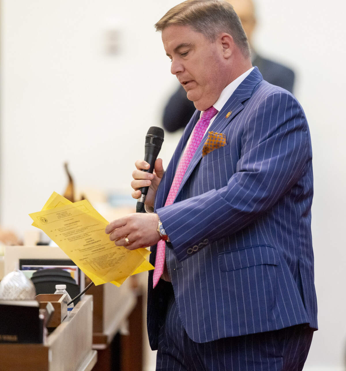 Rep. Brenden Jones, a sponsor of Senate Bill 13, addresses the House on Tuesday, Sept. 23, 2025, at the NC General Assembly in Raleigh, N.C. The bill addresses punishment for politically motivated acts of violence.