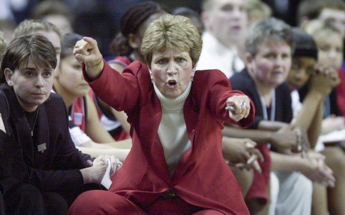 N.C. State head coach Kay Yow directs her team to a 61-52 victory over Clemson during the second round of the 2002 ACC Women’s Tournament.