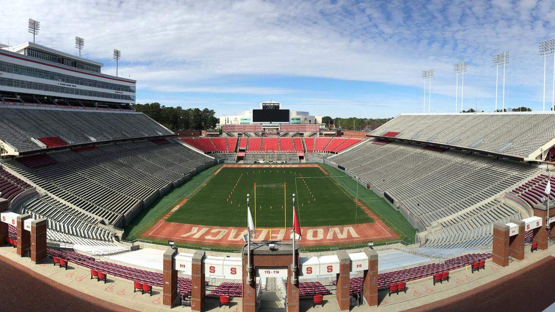 NC State’s Carter-Finley Stadium as seen in this panorama photo taken Tuesday, Feb. 26, 2019. Revenue losses from the pandemic and a push for players’ rights could end the ever-rising cost of big-time college football.