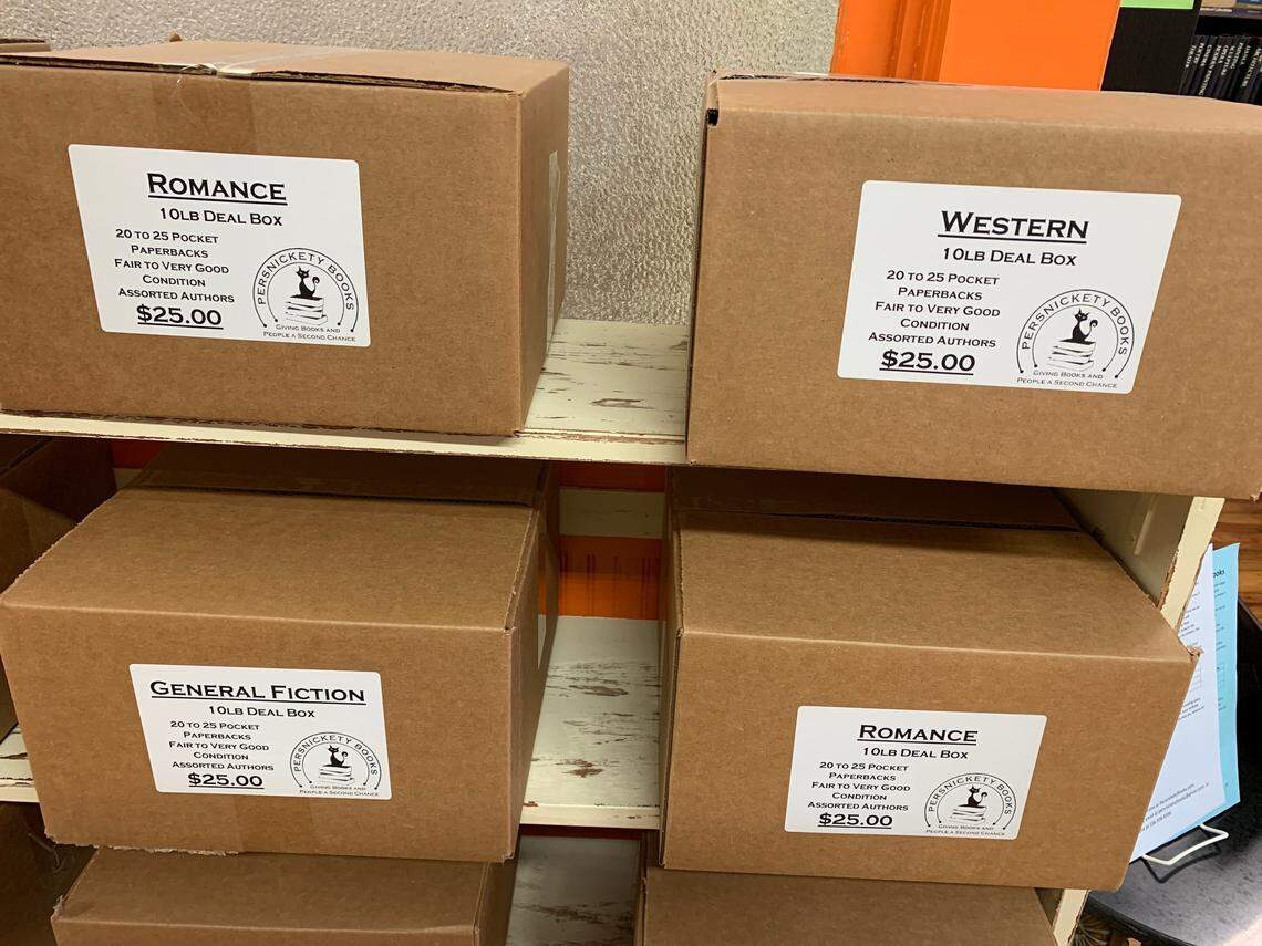 Persnickety Books in Burlington, N.C. offers books by topic for $25 a box.