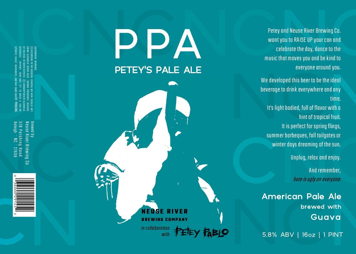 North Carolina rapper Petey Pablo has teamed up with Neuse River Brewing Co. to launch Petey's Pale Ale, an American pale ale brewed with guava fruit.