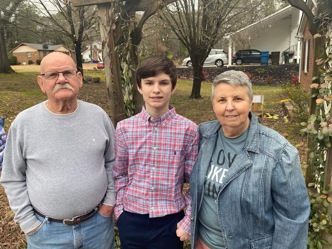 Bryant and Patricia Farrell of Durham with their grandson Bradley, 13.