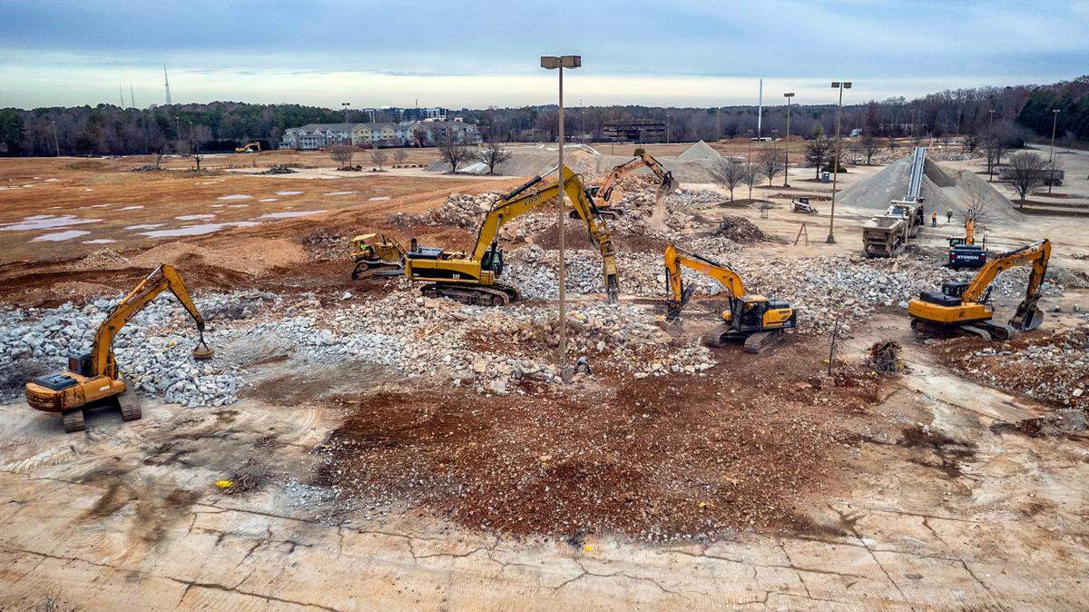 A demolition crew demolishes the last remnants of Cary Towne Center Tuesday, Dec. 20, 2022. A request by Epic Games to rezone the site has been withdrawn.