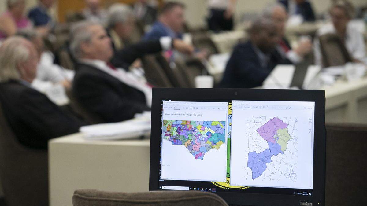 North Carolina House members work on redistricting maps during a committee meeting on Thursday, September 12, 2019 at the Legislative Office Building in Raleigh, N.C.