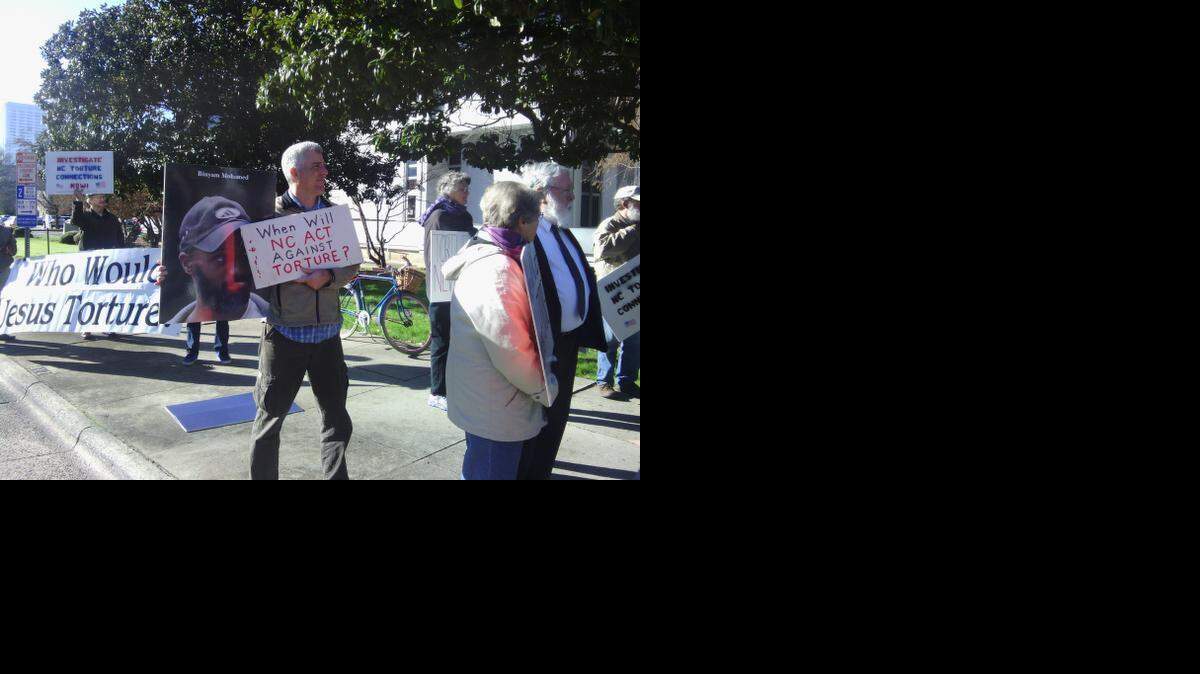 The group N.C. Stop Torture Now held a rally Friday morning at the governor’s mansion calling on Gov. Pat McCrory to investigate the state’s role in CIA interrogation practices detailed in a U.S. Senate report.
