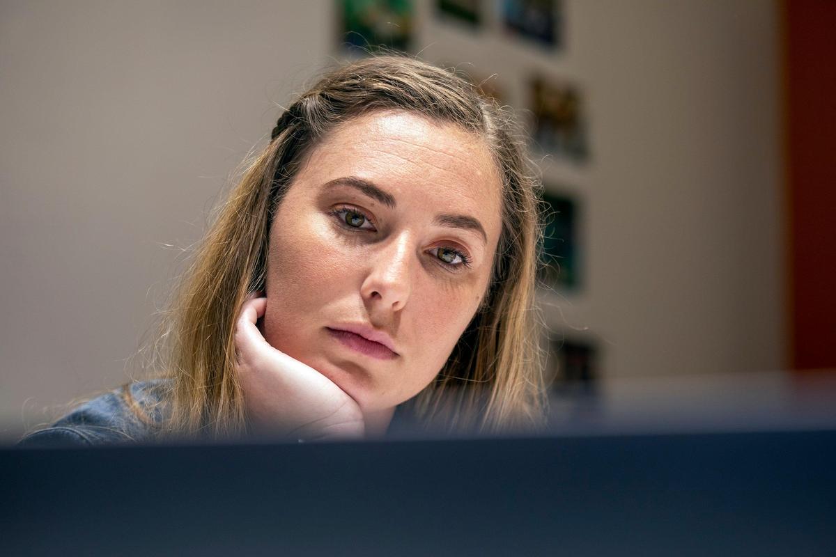 Leigh-Kathryn Bonner, founder and CEO of Bee Downtown, listens to retired Army Col. Joe LeBoeuf during a Skype call about their collaboration on a new corporate leadership training program which utilizes biomimicry of successful bee hives, on Wednesday, Jun. 5, 2019, in Durham, NC.