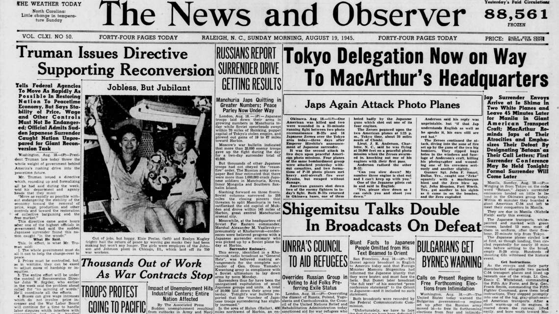 End of WWII meant return to peacetime economy, fewer jobs — Today in Triangle History