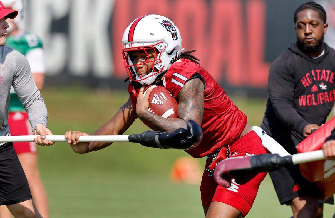 N.C. State tight end Juice Vereen (11) runs drills during the Wolfpack’s first practice in Raleigh, N.C., Wednesday, July 31, 2024.