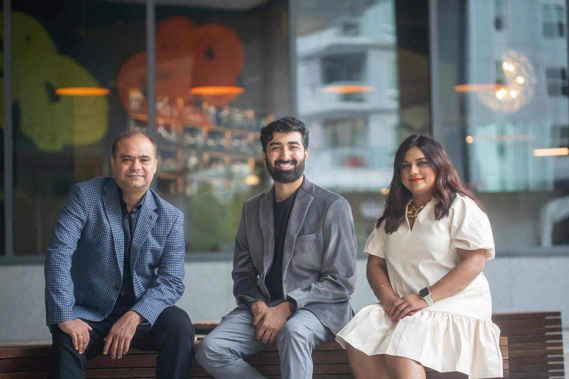Raleigh’s North Hills development will add modern Indian restaurant Tamasha this winter. Pictured are owners Mike Kathrani and Tina Vora, left and right, with newly named Tamasha executive chef Bhavin Chhatwani, center.