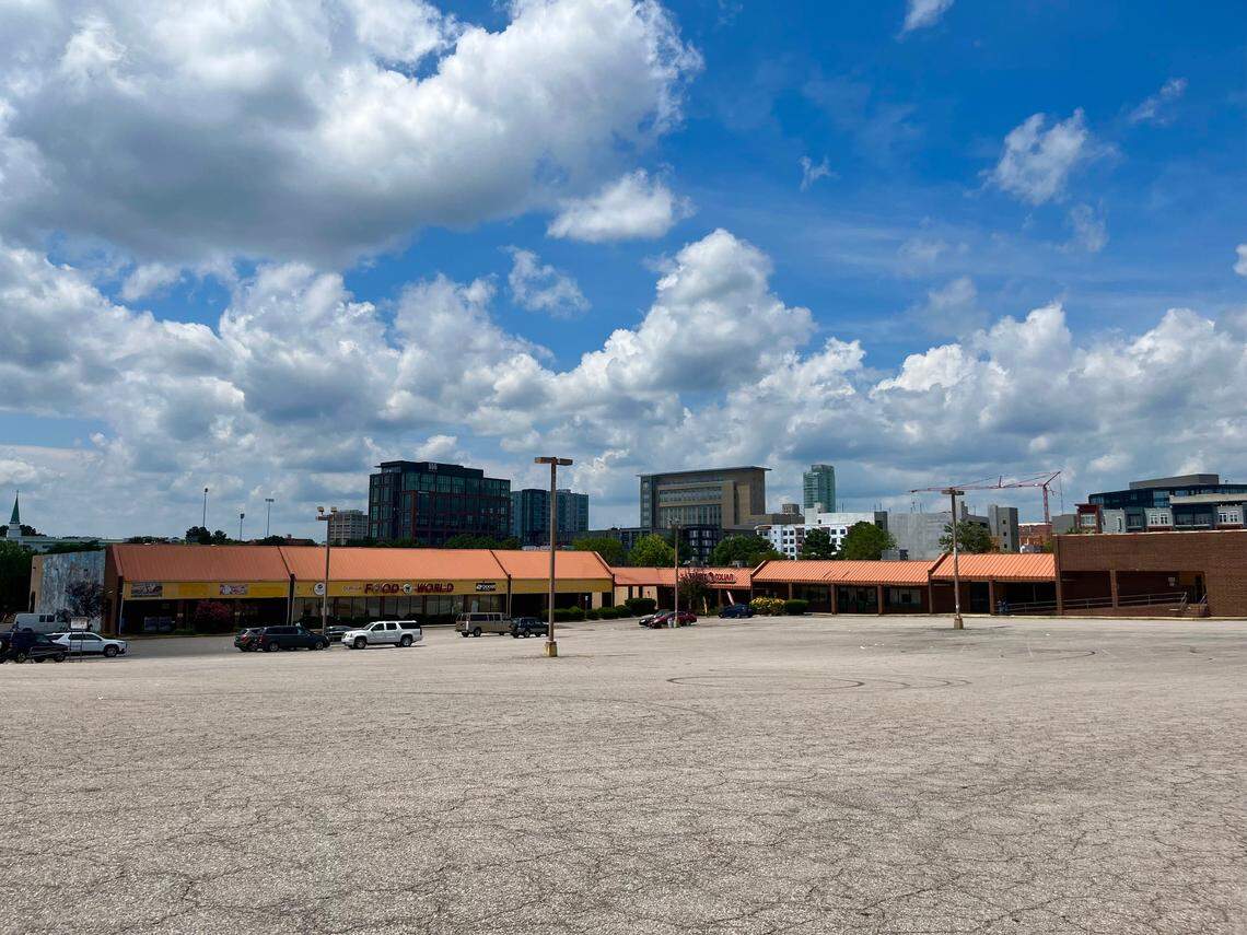 Developers paid over $62 million for 10 acres in Durham along Highway 147, where they are planning a life sciences campus with labs, residential units and retail space. Today, the land is pavement and aging shops. Food World and Family Dollar are the last remaining tenants of Heritage Square.