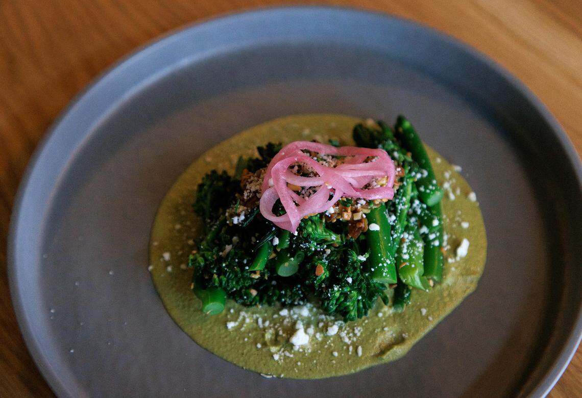 Broccolini with green mole is pictured at Jaguar Bolera on Tuesday, May 14, 2024, in Raleigh, N.C.