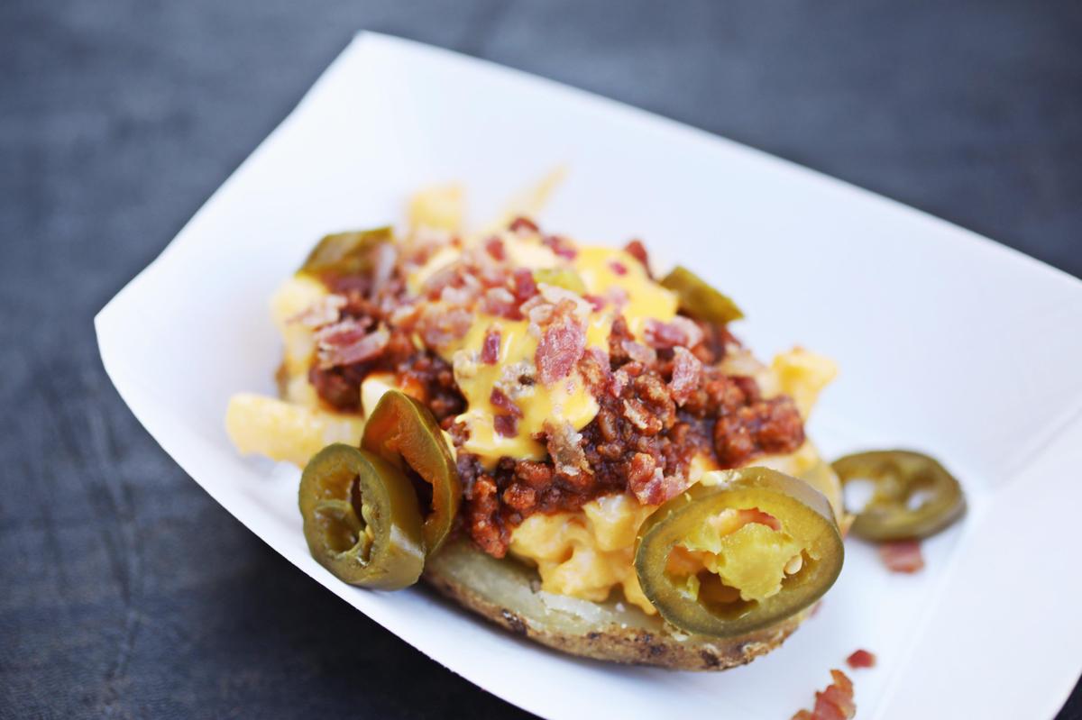 The sloppy mac tater skins from Chester’s Gators & Taters.