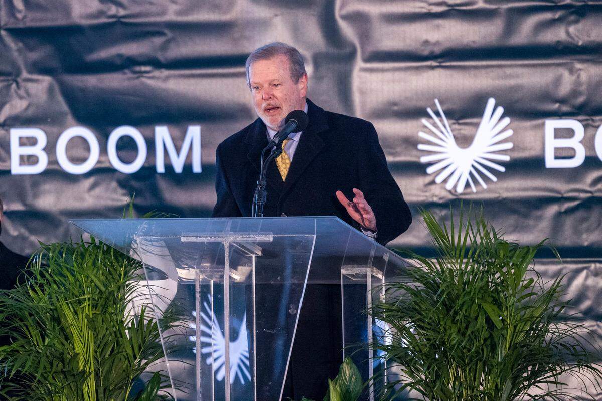 Senate President Pro Tempore Phil Berger speaks at Greensboro’s Piedmont Triad International announcing Boom Supersonic’s plans to build a $500 million “flagship” production facility.