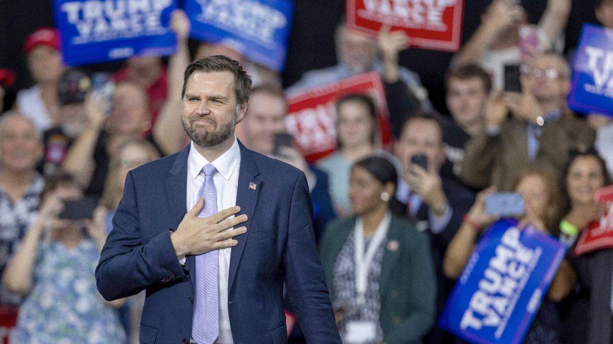 Republican Vice Presidential candidate Senator J.D. Vance thanks his supporters at the conclusion of his remarks during a campaign stop at Union Station on Wednesday, September 18, 2024 in Raleigh, N.C.