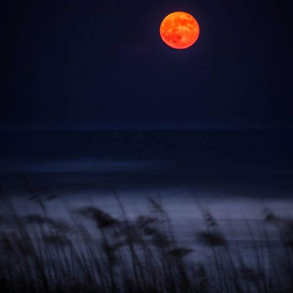 A supermoon shines above the dunes at Emerald Isle in July 2013. Monday night’s supermoon is also a blue moon and should be visible at least part of the night in Raleigh.