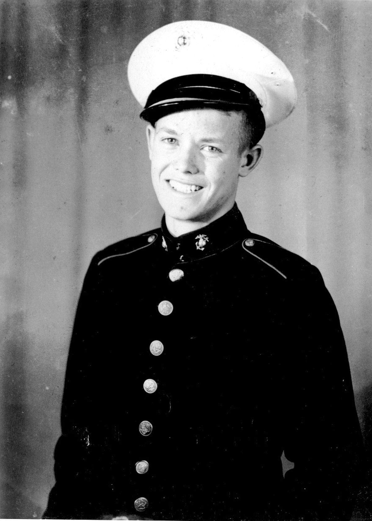 A photograph of Pvt. Luther Rhodes as a young Marine before shipping out to Guadalcanal in World War II.