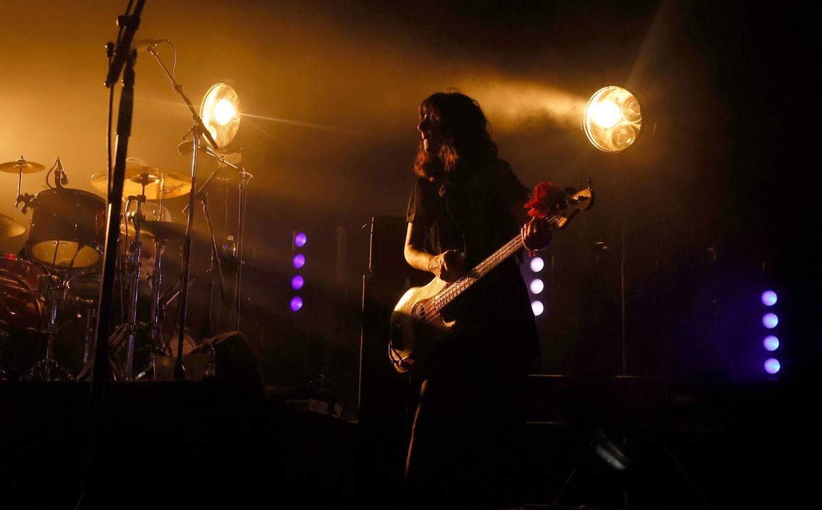 Paz Lenchantin performs as the Pixies play at Red Hat Amphitheater in Raleigh, N.C., during their North American tour on Friday, June 16, 2023.