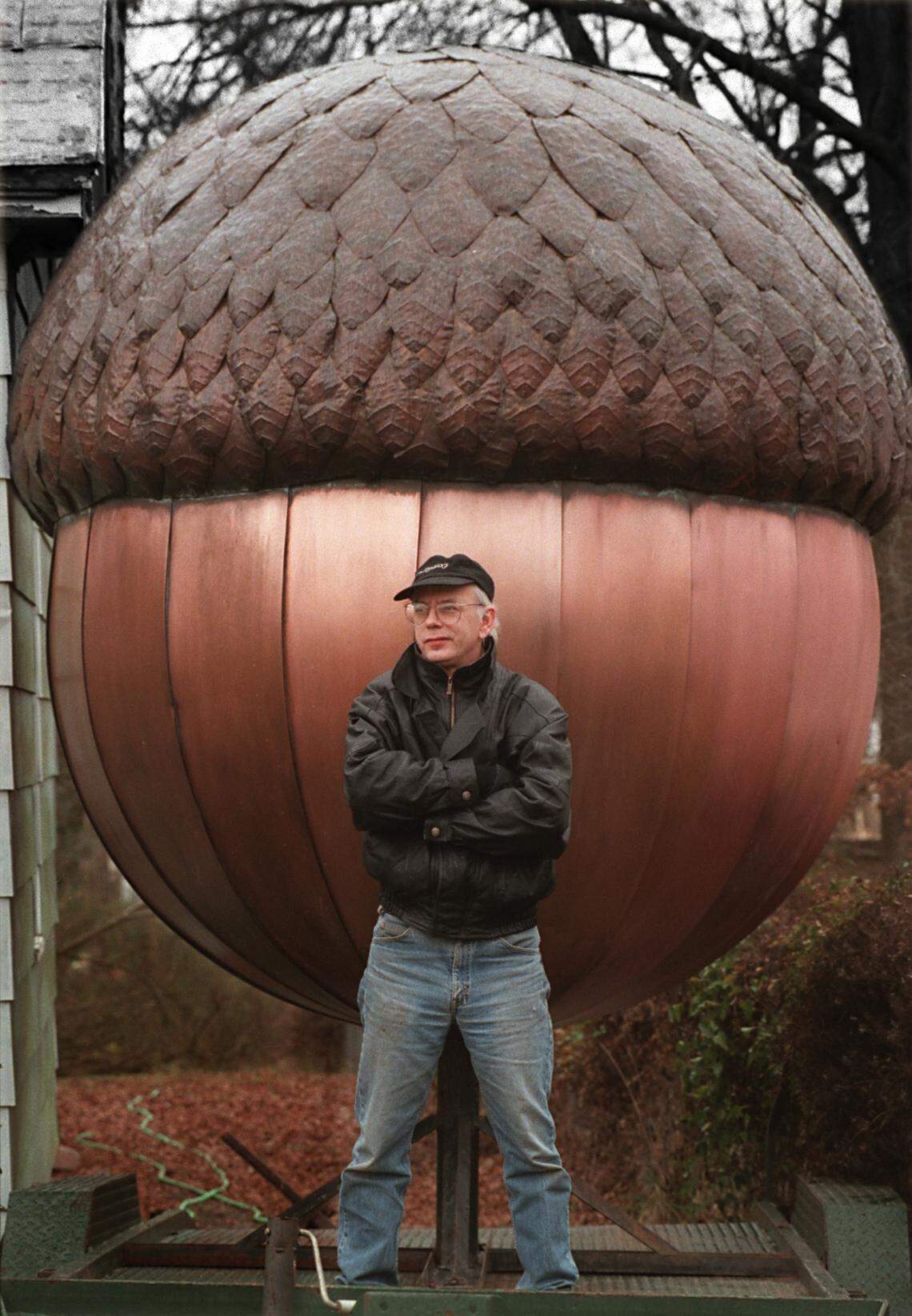 David Benson and the giant Raleigh acorn parked beside his house near Five Points in 1997.