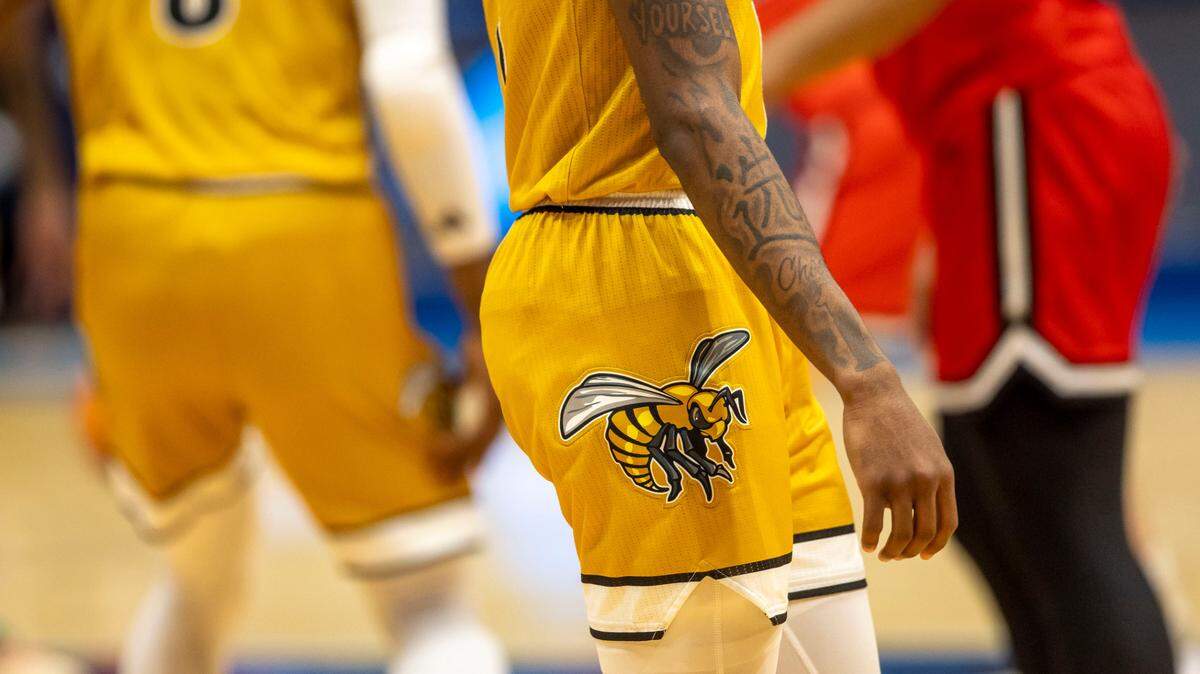 Players from Alabama State and St. Francis offers a variety of styles, lengths and colors and design in men’s basketball shorts during the NCAA First 4 game on March 18, 2025 in Dayton, Ohio.
