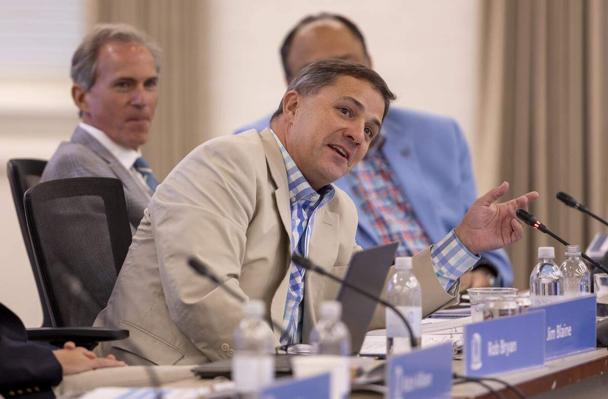 UNC Board of Trustees member Jim Blaine speaks during a discussion on tenure on Tuesday, July 30, 2025 in Chapel Hill, N.C.
