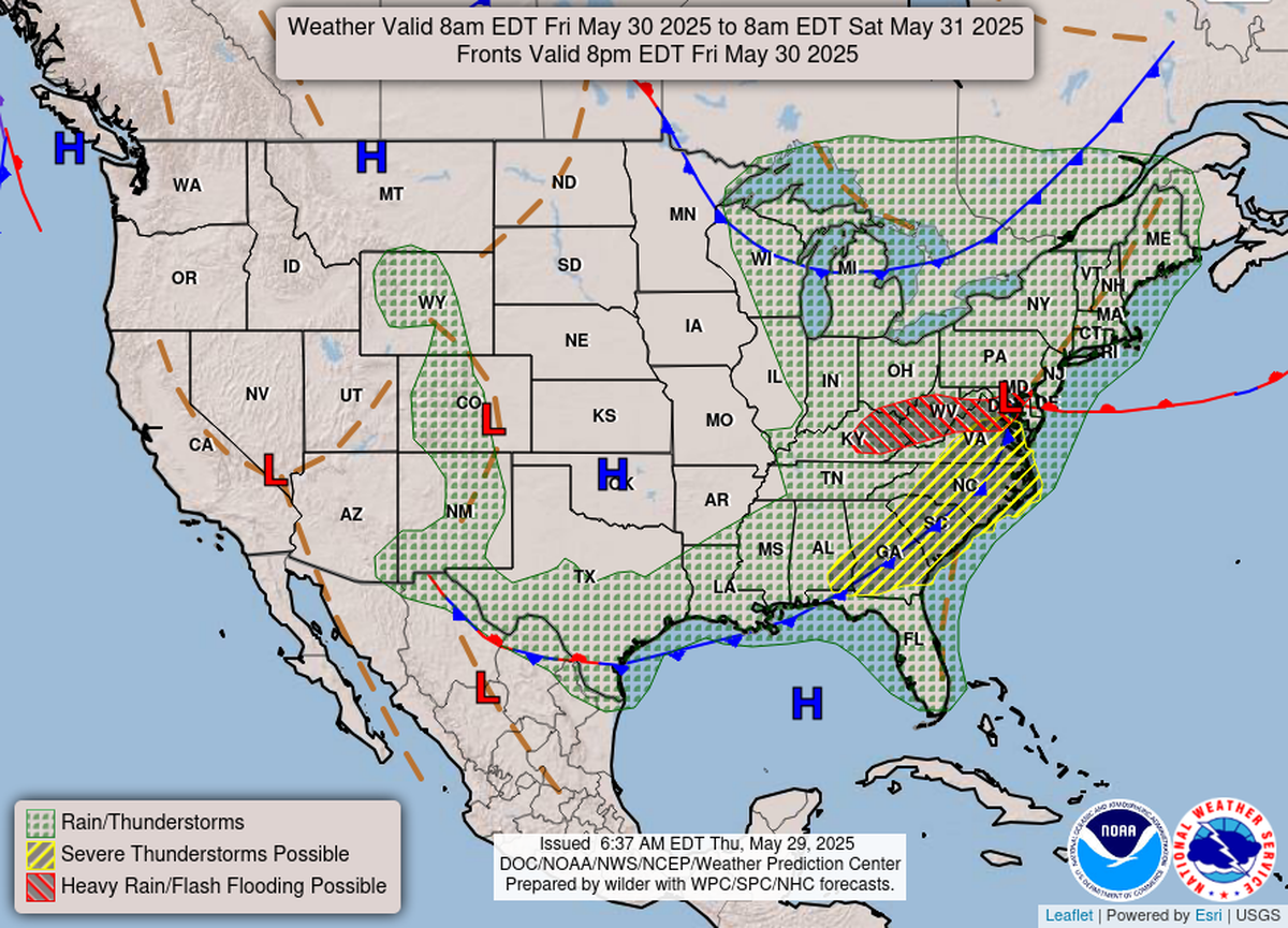 Severe thunderstorms are possible across much of North Carolina, including the Triangle, on Friday, May 30, 2025, as a series of weather systems cross the state and create instability in the atmosphere, forecasters say.