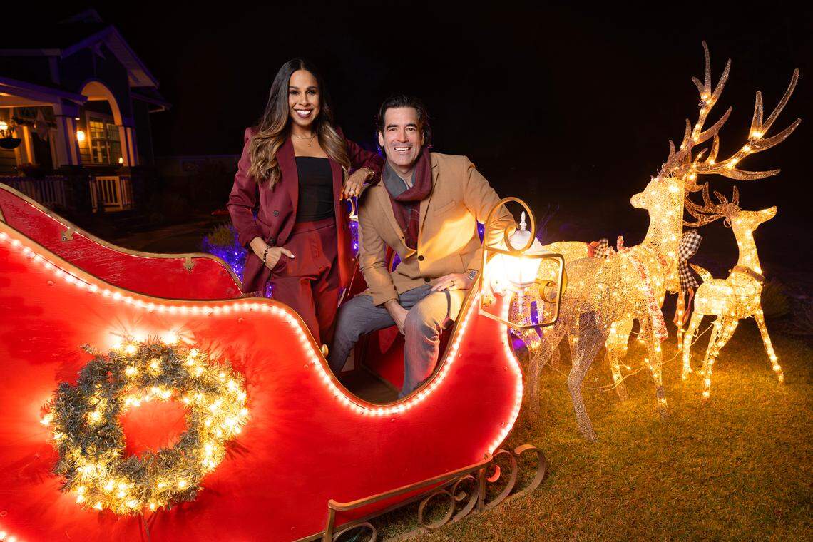 ABC’s “The Great Christmas Light Fight” is hosted by Taniya Nayak and Carter Oosterhouse. (Disney/Jim Gensheimer)