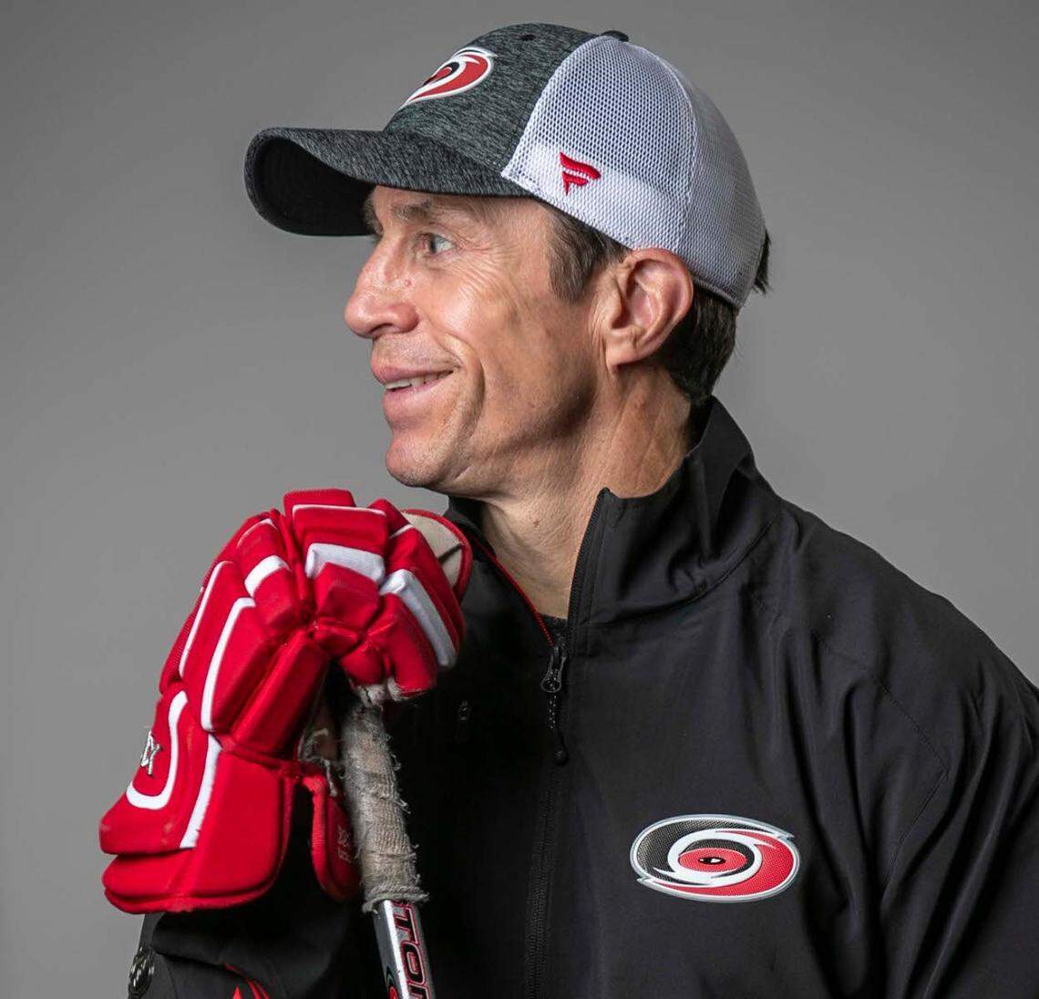Carolina Hurricanes Coach Rod Brind’Amour poses for a portrait Dec. 3, 2021, at PNC Arena in Raleigh, N.C. Brind'Amour played 20 years in the NHL, leading the Hurricanes to the Stanley Cup championship in 2006. He has been coach of the Hurricanes since 2018 and was awarded the Jack Adams award in 2021.