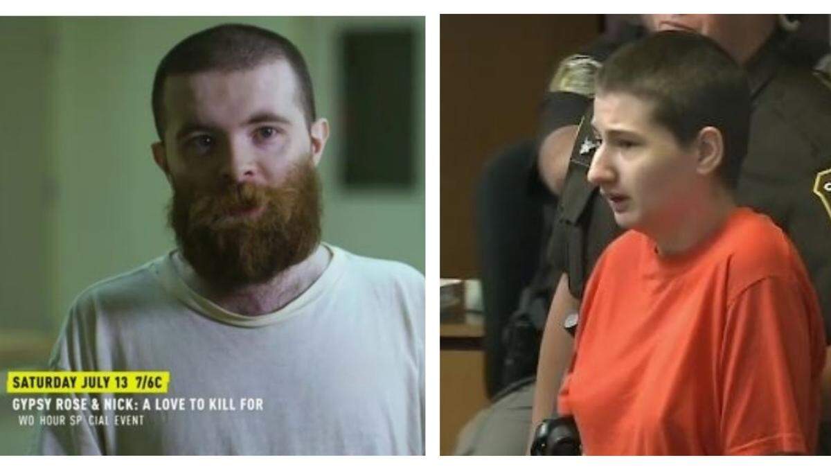 Nick Godejohn, left, is interviewed for the Oxygen “Killer Couples” special about the murder of Dee Dee Blanchard, the mother of Godejohn’s then-girlfriend Gypsy Rose Blanchard, right.