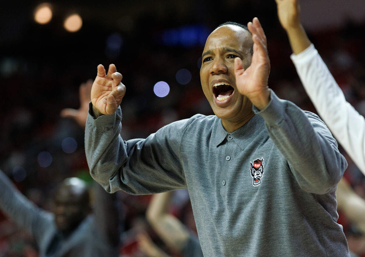 N.C. State head coach Kevin Keatts gives instructions from the sideline during the second half of the Wolfpack’s 82-70 win over Saint Louis on Wednesday, Dec. 20, 2023, at PNC Arena in Raleigh, N.C.