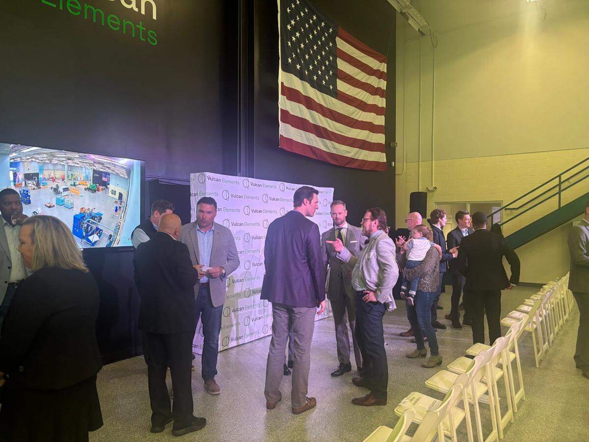 Durham Mayor Leonardo Williams, U.S. Congressman Pat Harrigan, and North Carolina Commerce Secretary Lee Lilley were among the attendees of Vulcan Element’s facility grand opening in Research Triangle Park on March 31, 2025.