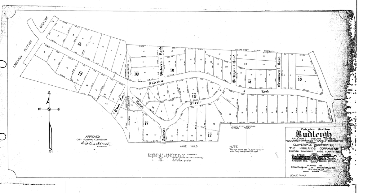 A 1935 Raleigh subdivision map where lots were subjected to racially restrictive covenants.