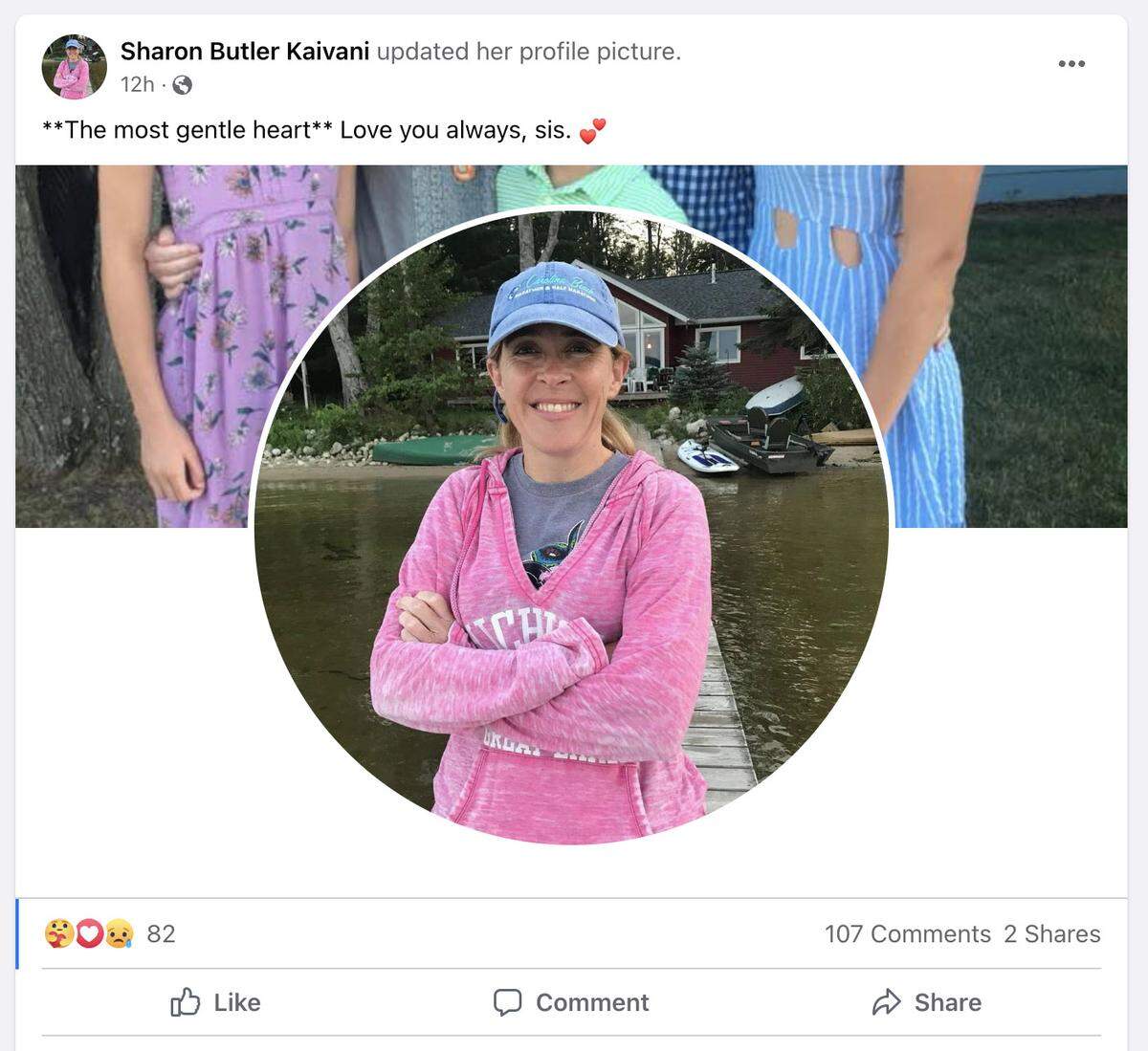 Sharon Butler Kaivani posted a memorial to her sister, Sue Butler Karnatz on Facebook