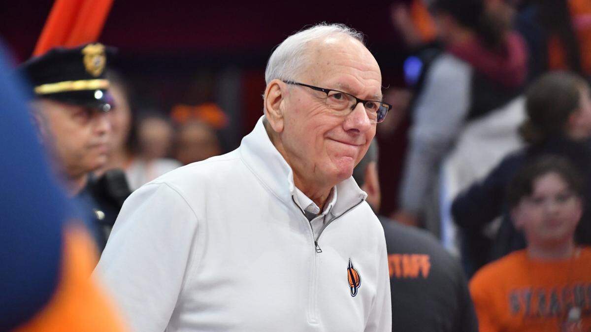 Syracuse Orange head coach Jim Boeheim enters the court before a game against the Wake Forest Demon Deacons at JMA Wireless Dome.